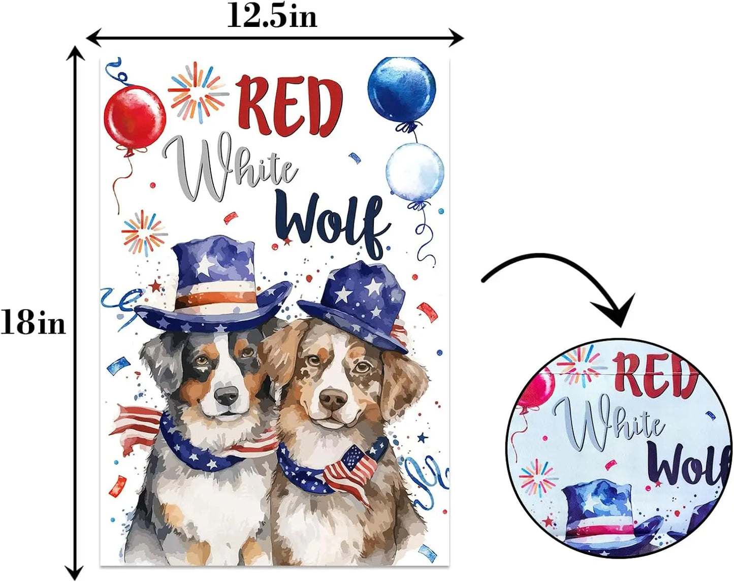 Red White Wolf Garden Flag,4th of July Dog Welcome Door Sign,Welcome Patriotic Memorial Day Independence Day