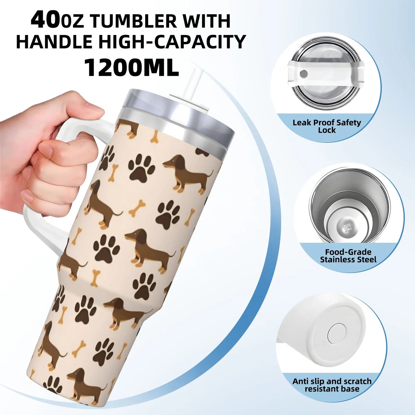 Dachshund Love 40oz Stainless Steel Tumbler with Straw Insulated Mug