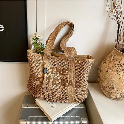 Boho Straw Tote Bag – Woven Beach Shoulder Handbag for Women Summer Fashion