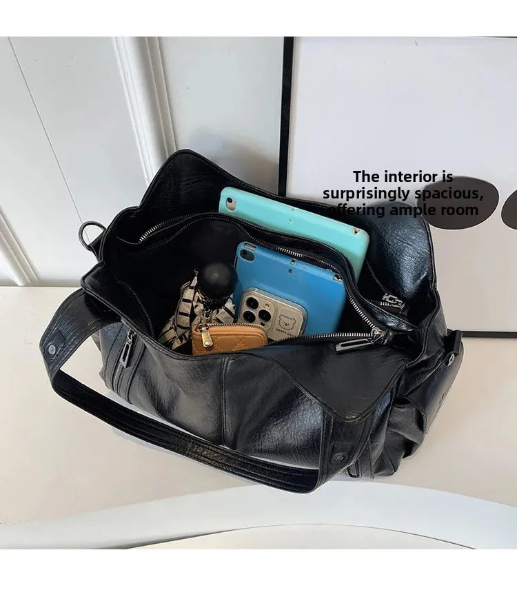 Vintage Leather Tote Shoulder Bag – Large Capacity Crossbody Handbag for Women