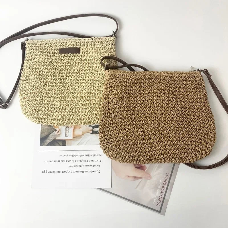 Boho Straw Crossbody Bag – Woven Rattan Shoulder Purse for Women Summer Style