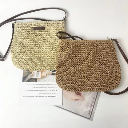 Boho Straw Crossbody Bag – Woven Rattan Shoulder Purse for Women Summer Style
