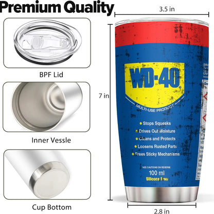 Funny Mechanic Tumbler 20oz – Vintage Motor Oil, Tool Kit & WD-40 Style Stainless Steel Travel Mug for Car Guys & Garage Lovers