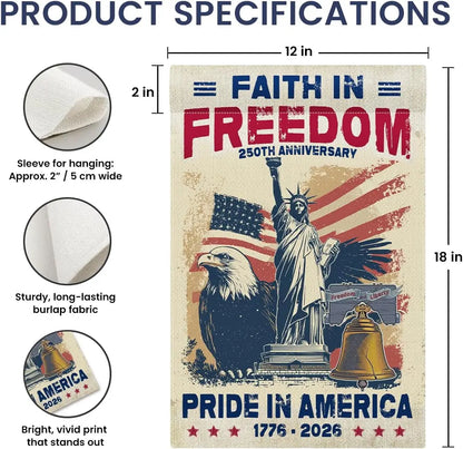 250 Anniversary USA Flag - 250th Anniversary USA Patriotic Flags, 1776-2026 Faith in Freedom Memorial Day Garden Flags
