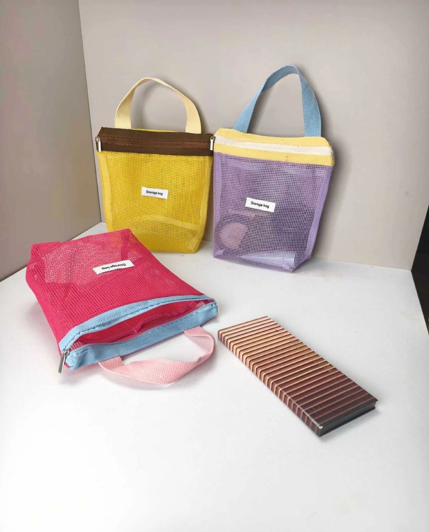 Colorful Mesh Storage Tote Bags – Reusable Portable Organizer Bags for Travel & Daily Use