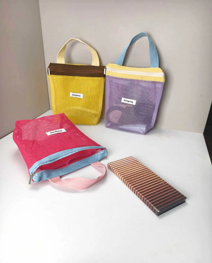 Colorful Mesh Storage Tote Bags – Reusable Portable Organizer Bags for Travel & Daily Use