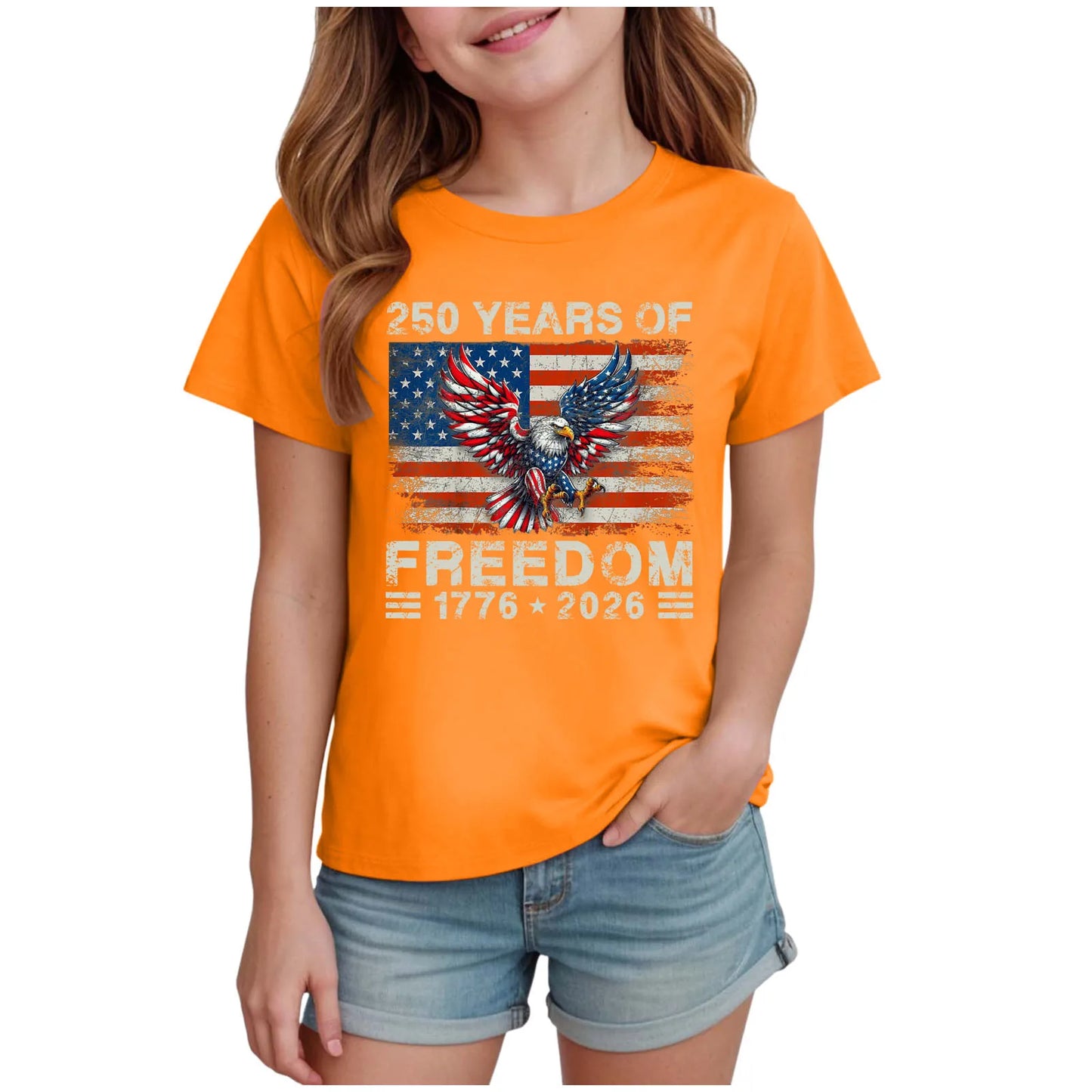 Kids Girls 250 Years of Freedom Graphic T-Shirt