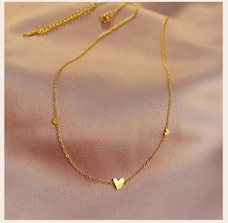 Dainty Gold Heart Necklace – Minimalist Tiny Heart Chain Necklace for Women