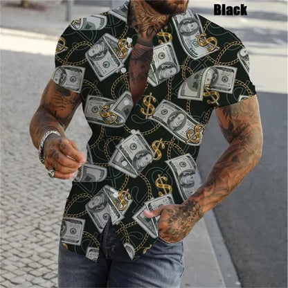 Dollar Print Hawaiian Shirt Men 3D Graphic Summer Button Up Streetwear Top