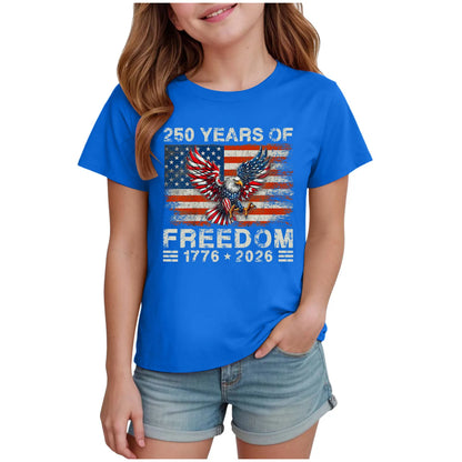 Kids Girls 250 Years of Freedom Graphic T-Shirt