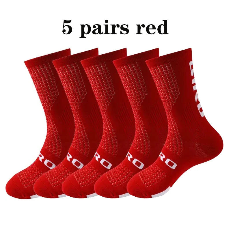 5 Pairs Compression Sports Crew Socks – Breathable Athletic Running & Training Socks