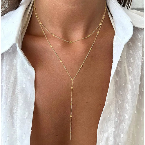 Gold Layered Y Necklace – Minimalist Dainty Lariat Necklace for Women Elegant Jewelry