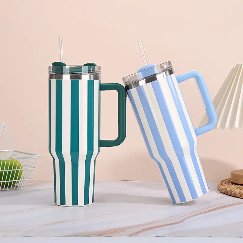 40oz Stainless Steel Thermal Bottle with Straw Handle Insulated Travel Mug