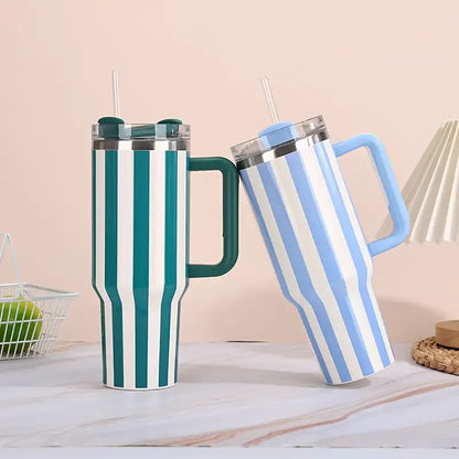 40oz Stainless Steel Thermal Bottle with Straw Handle Insulated Travel Mug