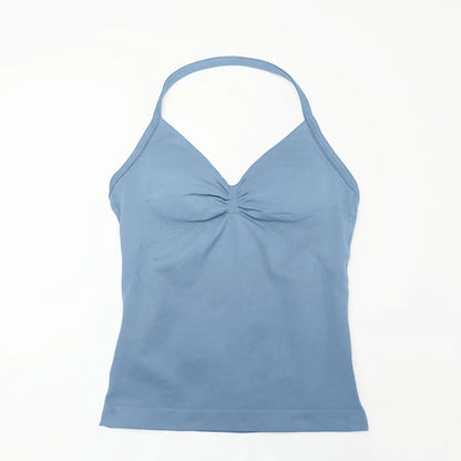 Pink Halter Neck Ruched Active Tank Top