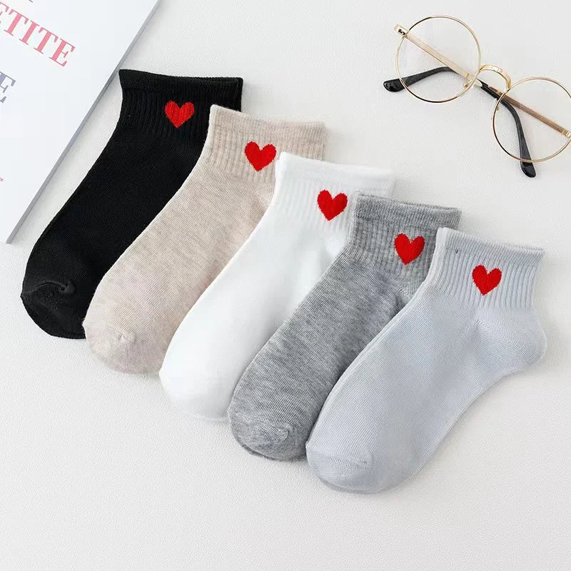 Cute Heart Ankle Socks – Women’s Kawaii White Cotton Sock Set