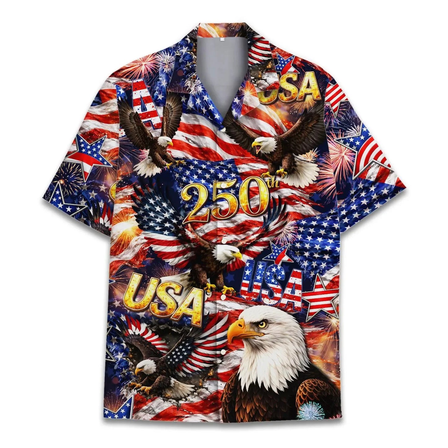 250 Years of Freedom Hawaiian Shirt Patriotic Eagle 4th of July Aloha Top