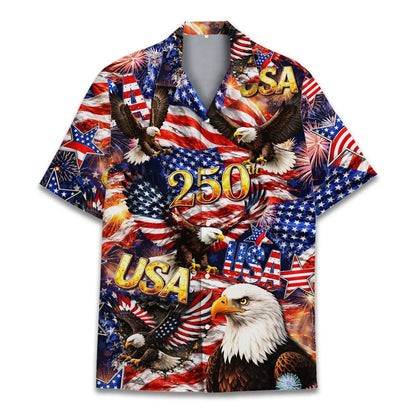 250 Years of Freedom Hawaiian Shirt Patriotic Eagle 4th of July Aloha Top