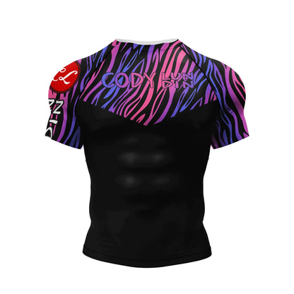 Pink BJJ Rash Guard Men Short Sleeve Jiu Jitsu Compression Training Shirt