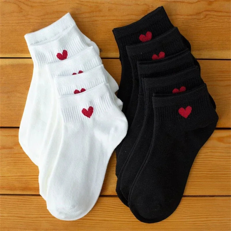 Cute Heart Ankle Socks – Women’s Kawaii White Cotton Sock Set