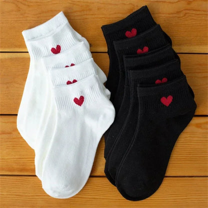 Cute Heart Ankle Socks – Women’s Kawaii White Cotton Sock Set