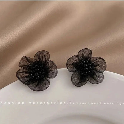 Blue Flower Stud Earrings – Elegant Floral Crystal Earrings for Women Vintage Jewelry