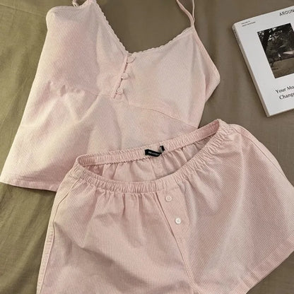 Women’s Soft Ribbed Lounge Set – Cami Top & Shorts Pajama Set