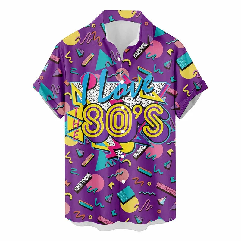 Retro 80s 90s Hawaiian Shirt Men 3D Print Y2K Summer Button Up Top