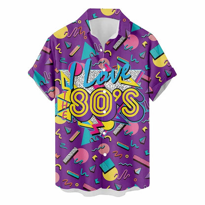 Retro 80s 90s Hawaiian Shirt Men 3D Print Y2K Summer Button Up Top