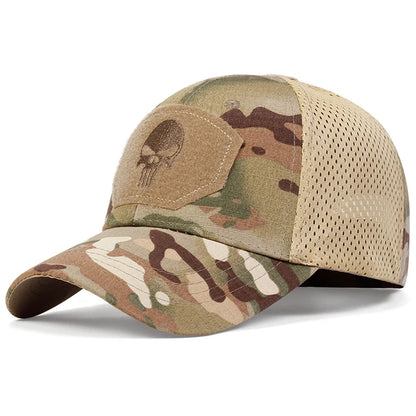 Skull Tactical Trucker Hat – Breathable Mesh Military Baseball Cap