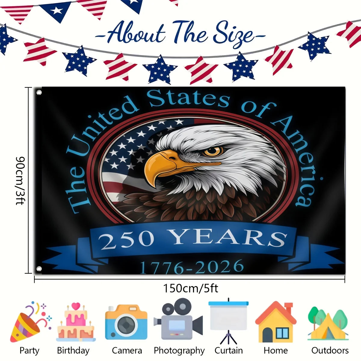 USA 250 Years Eagle Flag – Patriotic 1776–2026 Outdoor Banner