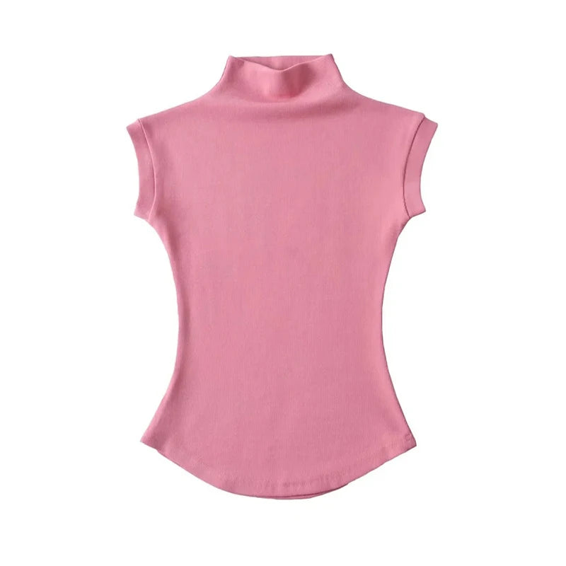 Women’s Sleeveless Turtleneck Top – Slim Fit Solid Basic Tee