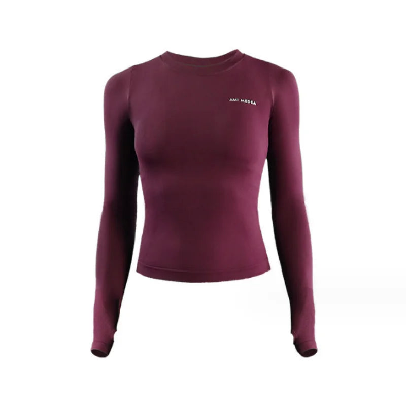 Women’s Seamless Long Sleeve Gym Top – Slim Fit Athletic Workout Shirt for Yoga & Fitness
