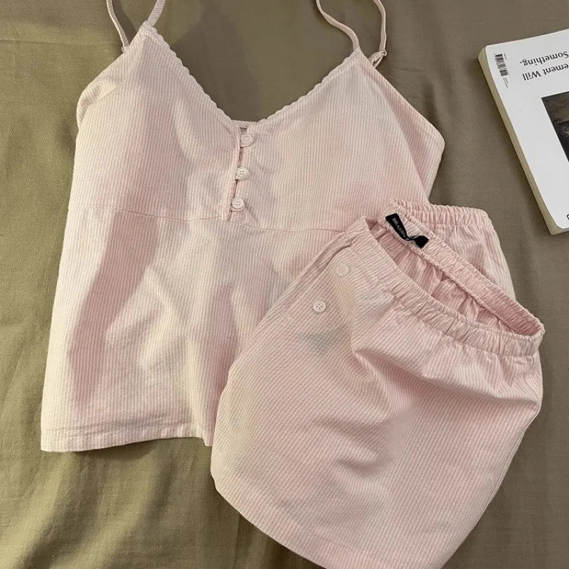 Women’s Soft Ribbed Lounge Set – Cami Top & Shorts Pajama Set