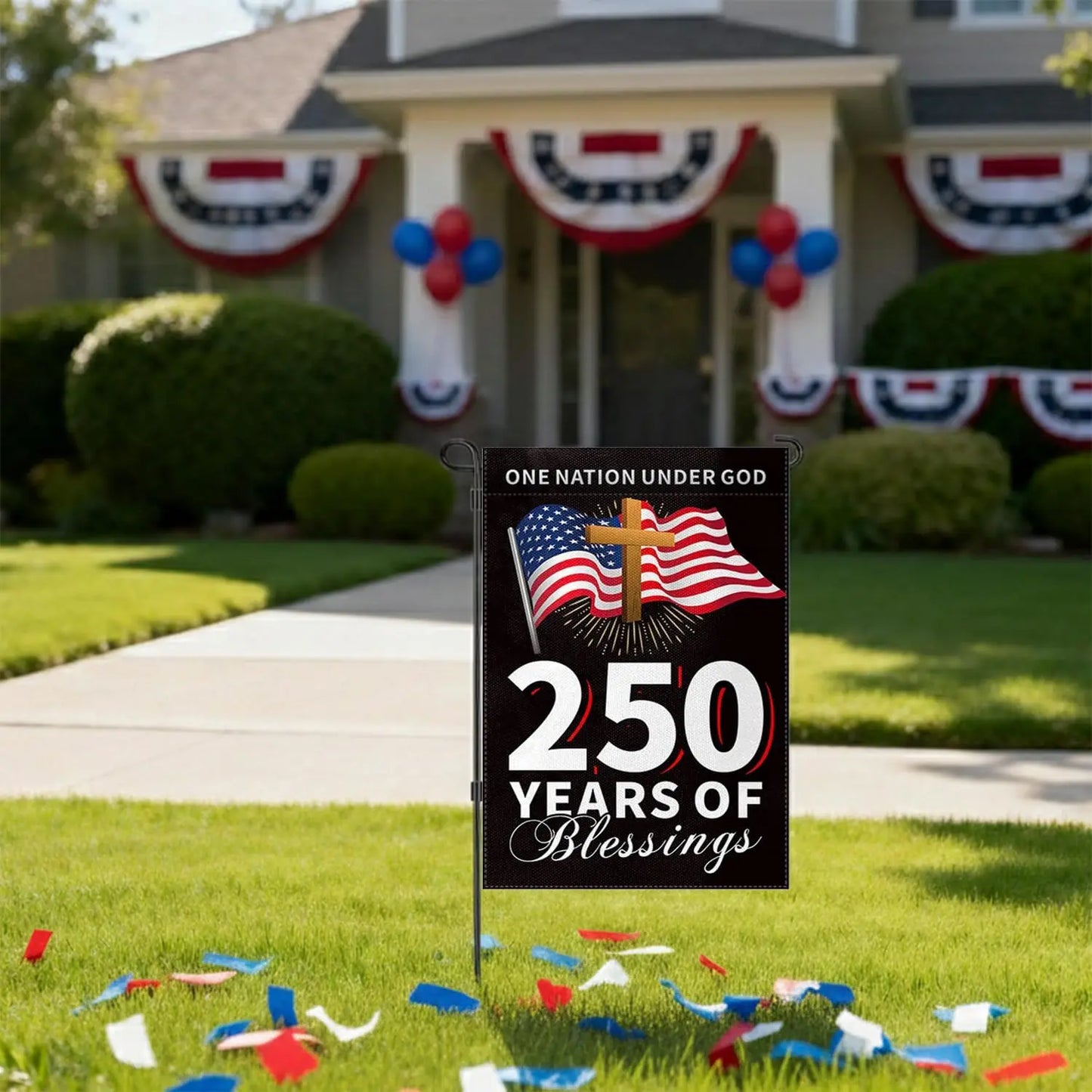 250th Anniversary USA Garden Flag 12x18 Inch 1776-2026 America 4th of July Decorations Flag Outdoor Banner Double Sided