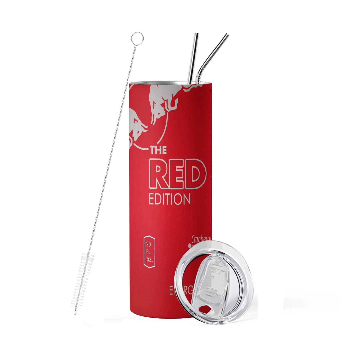 Energy Drink Slim Tumbler – 20oz Stainless Steel Cup with Straw & Lid
