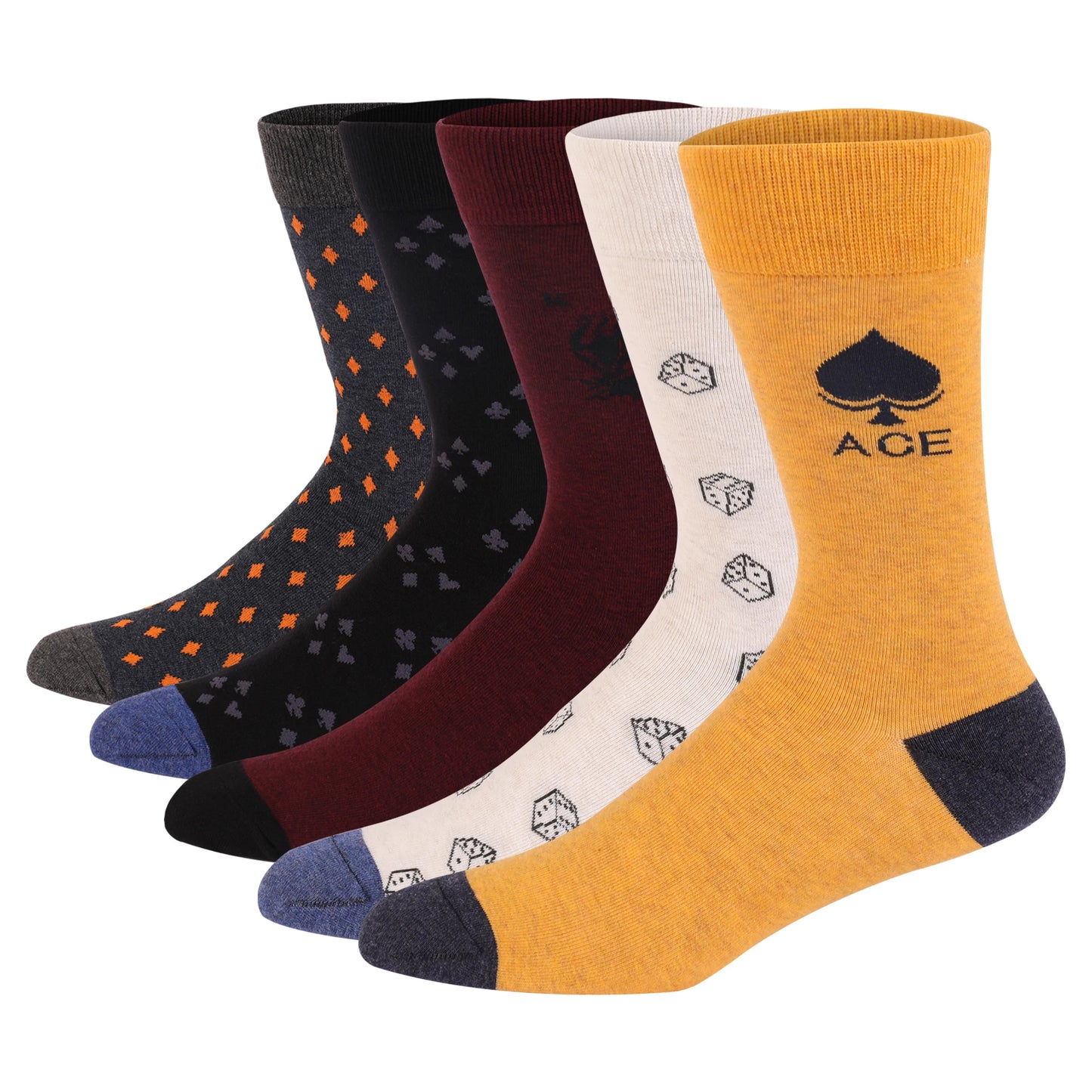 5 Pairs Men’s Dress Crew Socks Set – Classic Patterned Business Casual Socks