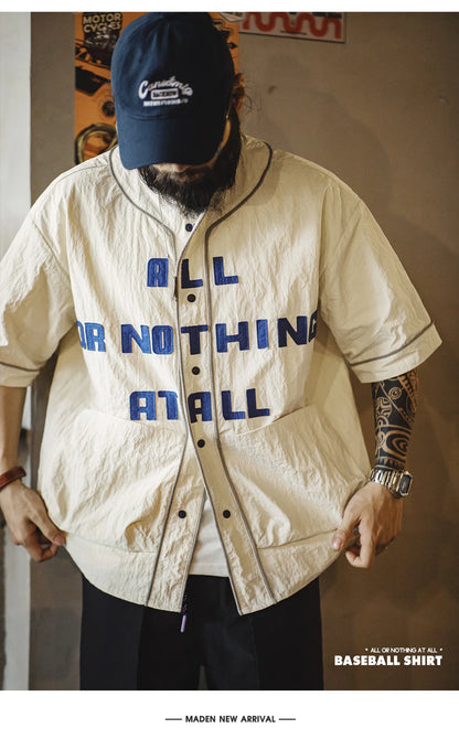Men’s Oversized Streetwear Shirt – Japanese Retro Baseball Jersey
