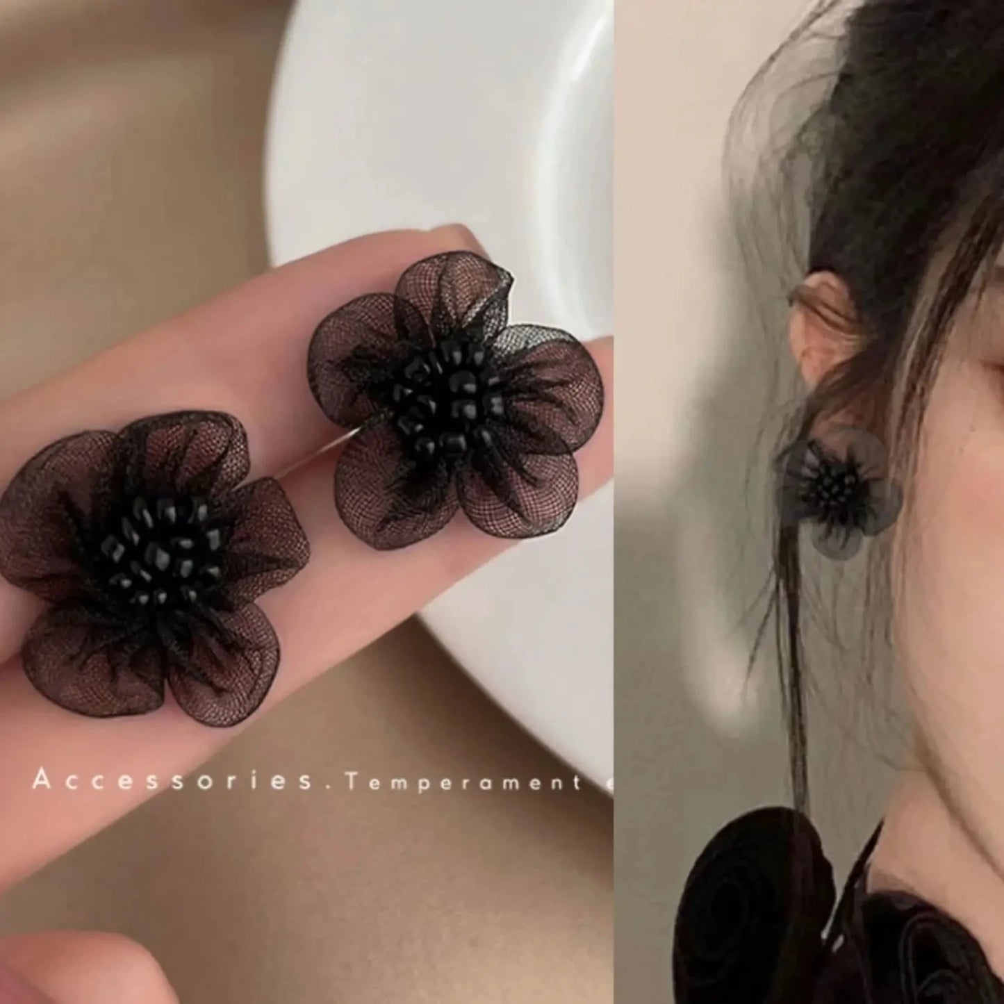 Blue Flower Stud Earrings – Elegant Floral Crystal Earrings for Women Vintage Jewelry