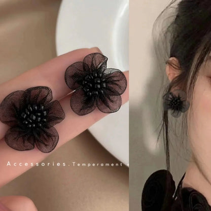 Blue Flower Stud Earrings – Elegant Floral Crystal Earrings for Women Vintage Jewelry
