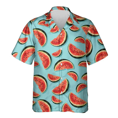 Watermelon Graphic Hawaiian Shirt 3D Fruit Print Summer Button Up Top