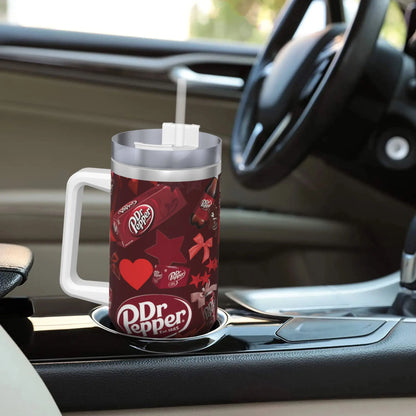 Dr Pepper Inspired Tumbler Cup – 40oz Stainless Steel Travel Mug with Handle