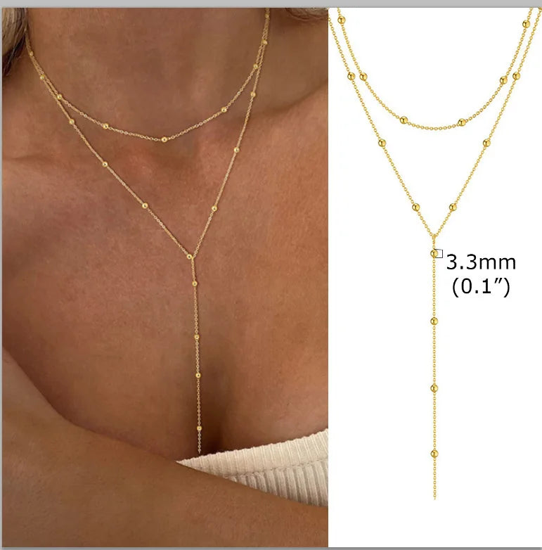 Gold Layered Y Necklace – Minimalist Dainty Lariat Necklace for Women Elegant Jewelry