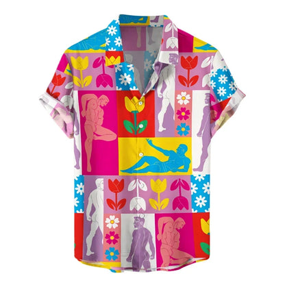Funny 3D Print Hawaiian Shirt Men Oversized Button Up Tropical Vacation Shirt