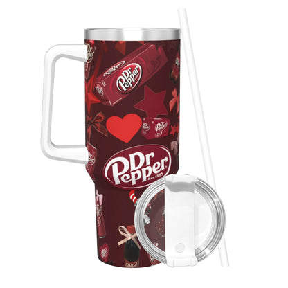 Dr Pepper Inspired Tumbler Cup – 40oz Stainless Steel Travel Mug with Handle