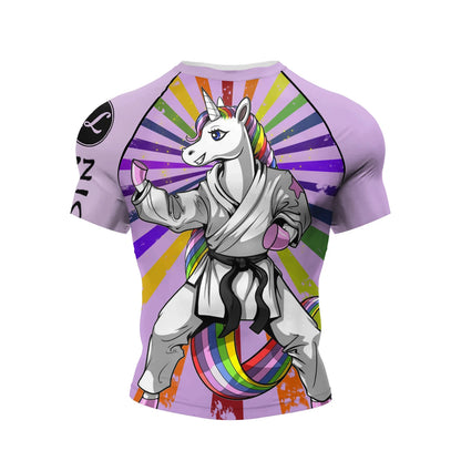 Pink BJJ Rash Guard Men Short Sleeve Jiu Jitsu Compression Training Shirt