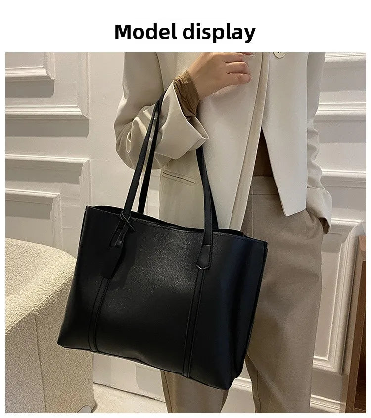 Minimalist Leather Tote Bag – Large Capacity Shoulder Handbag for Women