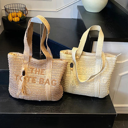 Boho Straw Tote Bag – Woven Beach Shoulder Handbag for Women Summer Fashion