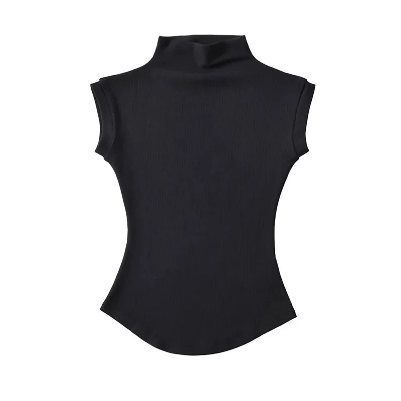 Women’s Sleeveless Turtleneck Top – Slim Fit Solid Basic Tee