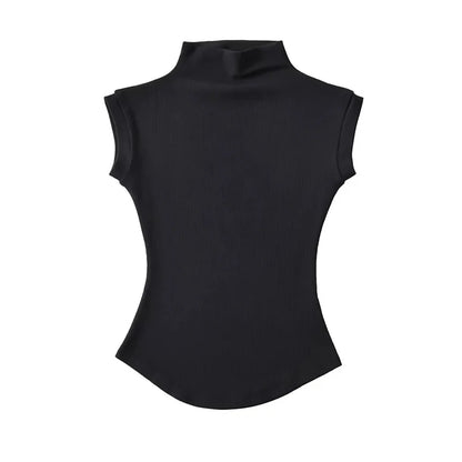 Women’s Sleeveless Turtleneck Top – Slim Fit Solid Basic Tee